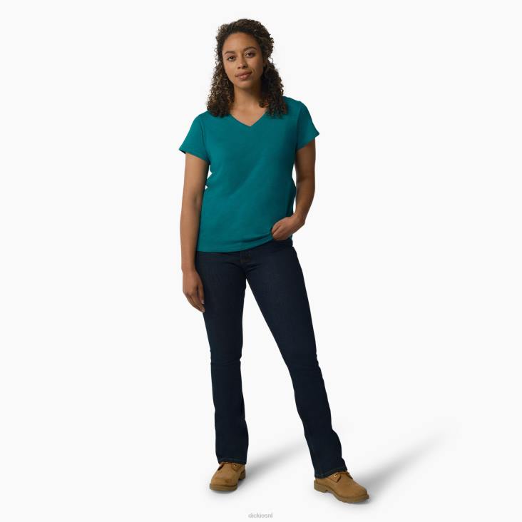 vrouwen Dickies T-shirt met korte mouwen en v-hals diep meer (dl2) kleding 6F0X2062