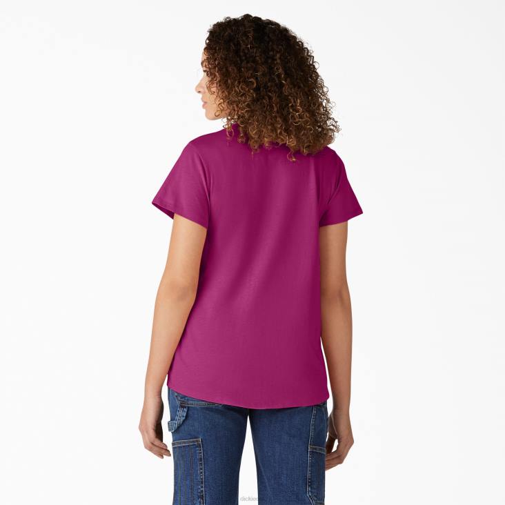 vrouwen Dickies T-shirt met korte mouwen en v-hals festival fuchsia (f2f) kleding 6F0X2063