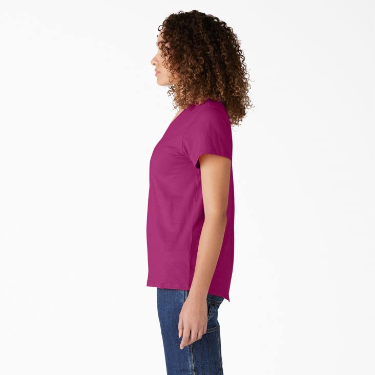 vrouwen Dickies T-shirt met korte mouwen en v-hals festival fuchsia (f2f) kleding 6F0X2063