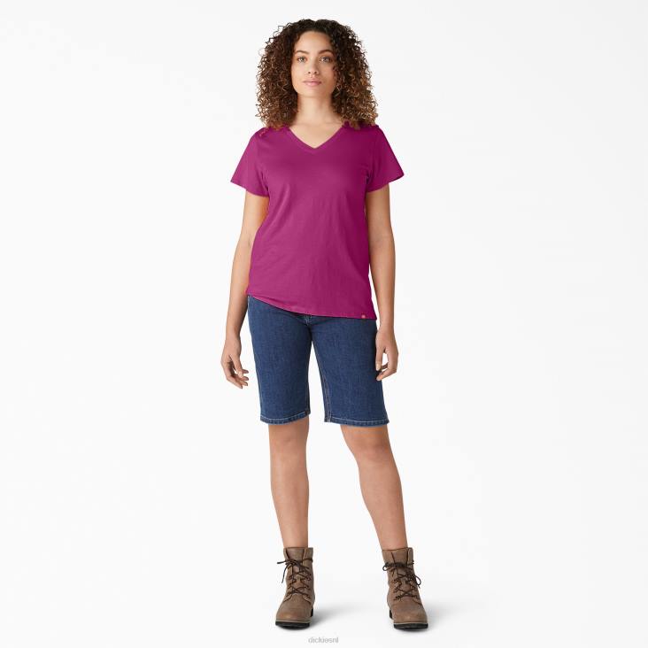 vrouwen Dickies T-shirt met korte mouwen en v-hals festival fuchsia (f2f) kleding 6F0X2063