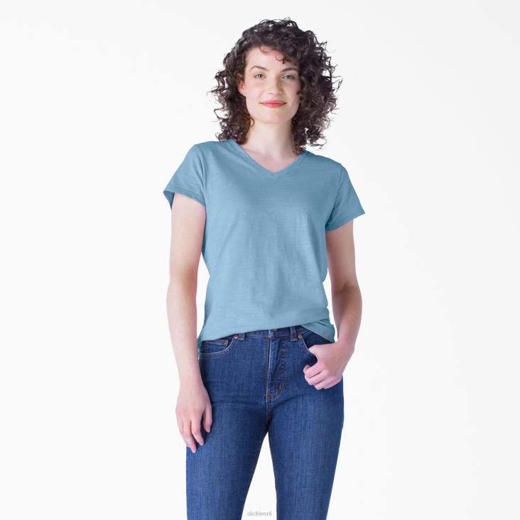 vrouwen Dickies T-shirt met korte mouwen en v-hals stoffig blauw (dl) kleding 6F0X2061