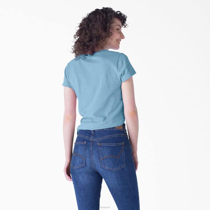 vrouwen Dickies T-shirt met korte mouwen en v-hals stoffig blauw (dl) kleding 6F0X2061