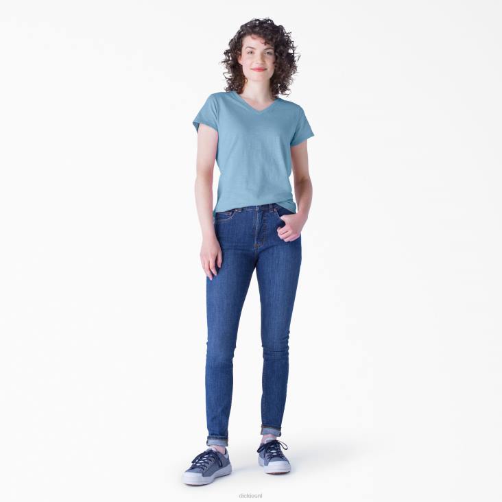 vrouwen Dickies T-shirt met korte mouwen en v-hals stoffig blauw (dl) kleding 6F0X2061