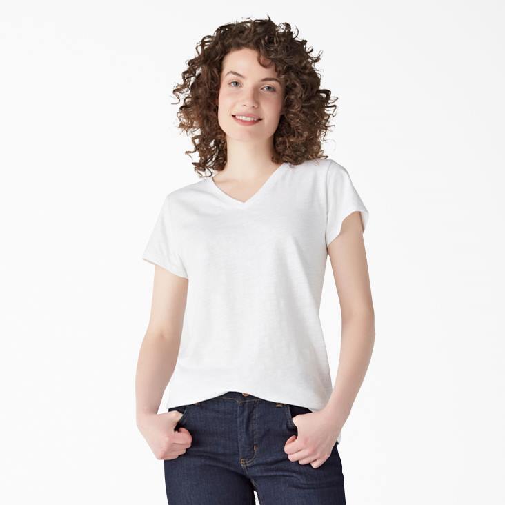 vrouwen Dickies T-shirt met korte mouwen en v-hals wit (wh) kleding 6F0X2068