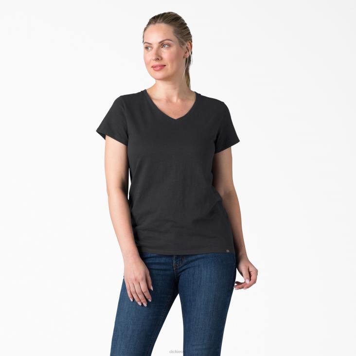 vrouwen Dickies T-shirt met korte mouwen en v-hals zwart (kbk) kleding 6F0X2065