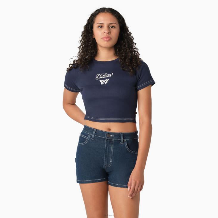 vrouwen Dickies bijgesneden babyt-shirt met vlinderprint inkt marine (ik) kleding 6F0X2136