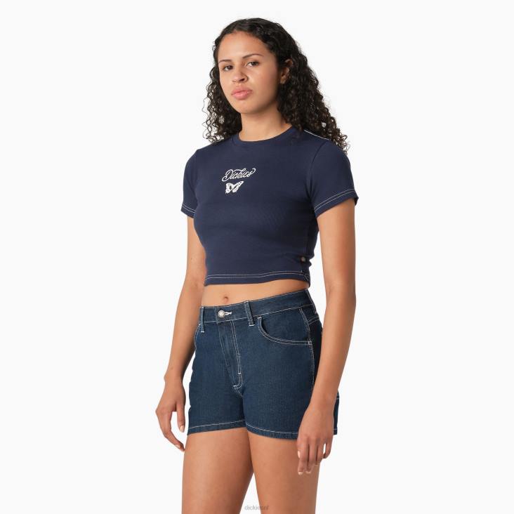 vrouwen Dickies bijgesneden babyt-shirt met vlinderprint inkt marine (ik) kleding 6F0X2136