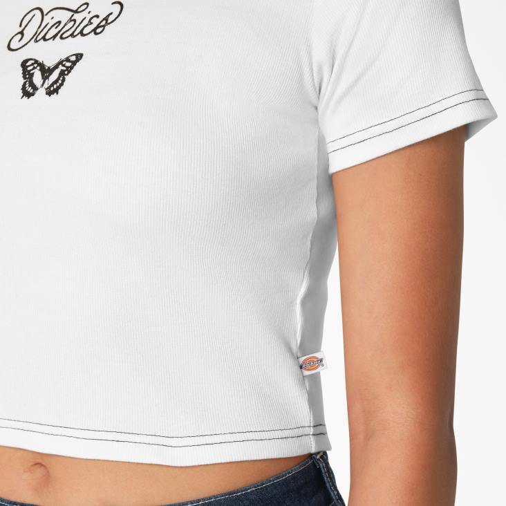 vrouwen Dickies bijgesneden babyt-shirt met vlinderprint wit (wh) kleding 6F0X2138