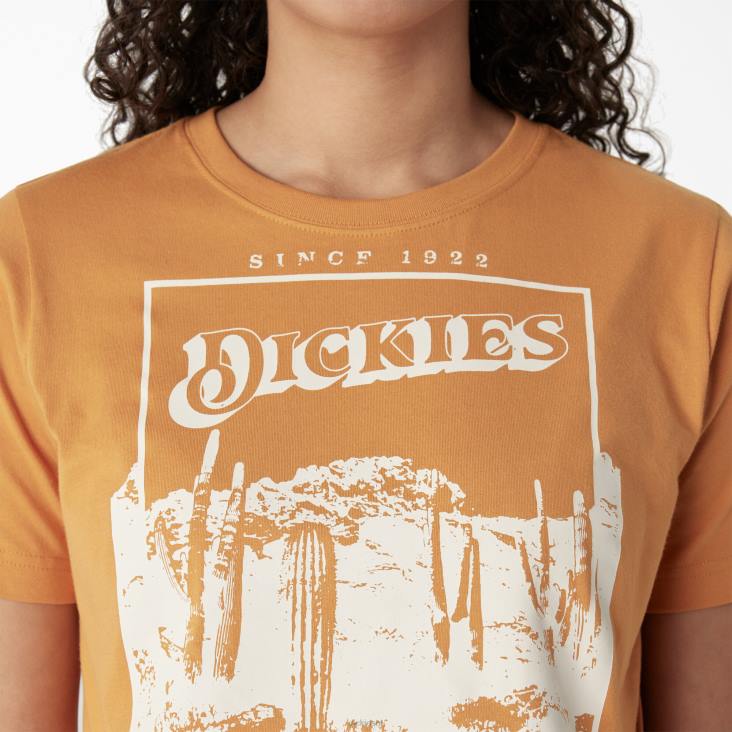 vrouwen Dickies bijgesneden t-shirt met woestijnafbeelding goudklompje (ng2) kleding 6F0X2132