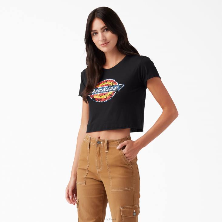 vrouwen Dickies cropped T-shirt met verweerd logo zwart (kbk) kleding 6F0X2139