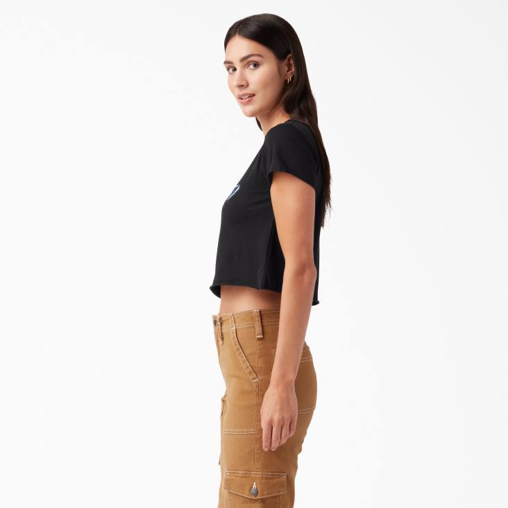 vrouwen Dickies cropped T-shirt met verweerd logo zwart (kbk) kleding 6F0X2139
