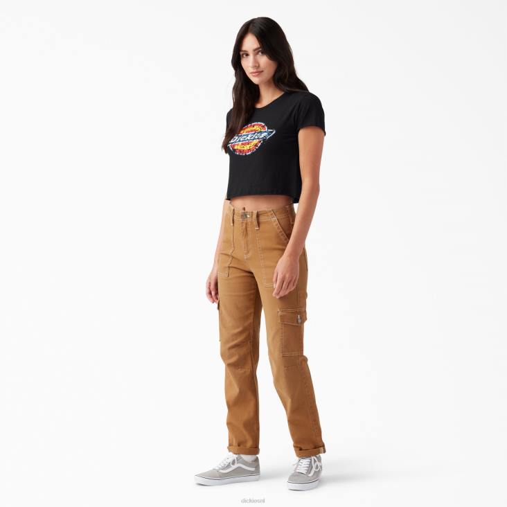 vrouwen Dickies cropped T-shirt met verweerd logo zwart (kbk) kleding 6F0X2139