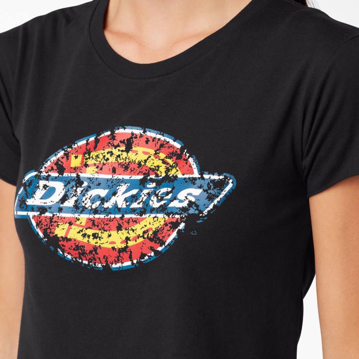 vrouwen Dickies cropped T-shirt met verweerd logo zwart (kbk) kleding 6F0X2139