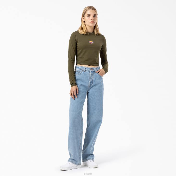 vrouwen Dickies cropped t-shirt met maple valley-logo en lange mouwen militair groen (ml) kleding 6F0X2053