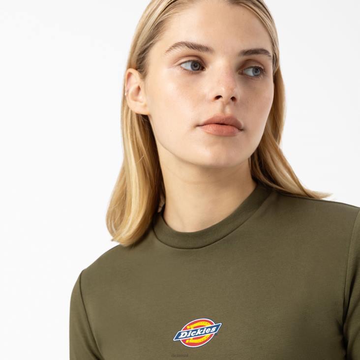 vrouwen Dickies cropped t-shirt met maple valley-logo en lange mouwen militair groen (ml) kleding 6F0X2053