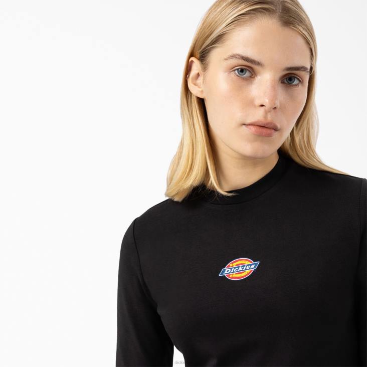 vrouwen Dickies cropped t-shirt met maple valley-logo en lange mouwen zwart (kbk) kleding 6F0X2052