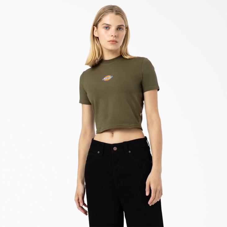 vrouwen Dickies cropped t-shirt met maple valley-logo militair groen (ml) kleding 6F0X2098