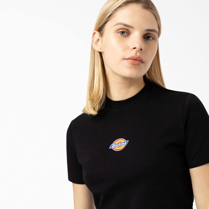 vrouwen Dickies cropped t-shirt met maple valley-logo zwart (kbk) kleding 6F0X2097