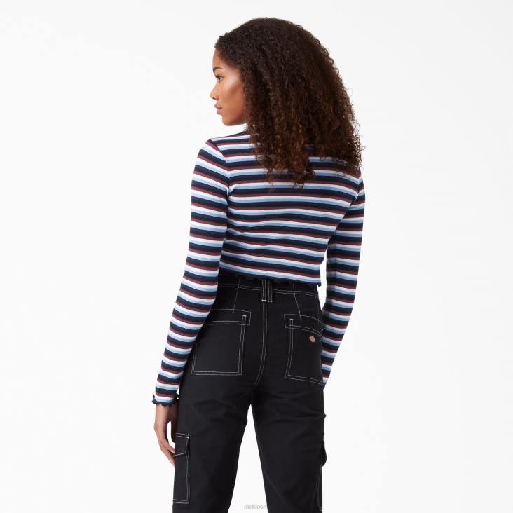 vrouwen Dickies gestreept cropped T-shirt met lange mouwen wijn/jacaranda baby streep (wsj) kleding 6F0X2093
