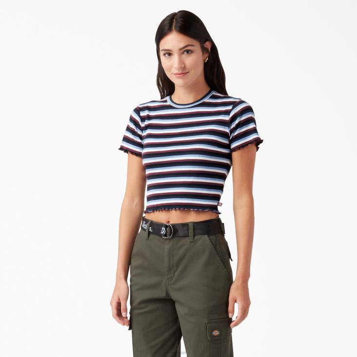 vrouwen Dickies gestreept cropped baby t-shirt wijn/jacaranda baby streep (wsj) kleding 6F0X2080