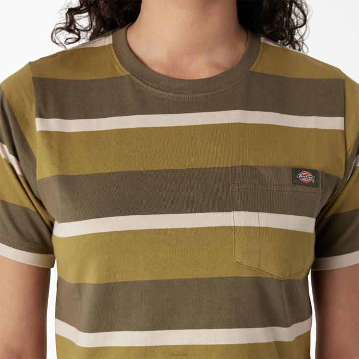 vrouwen Dickies gestreept cropped t-shirt mos/militair groene streep (mms) kleding 6F0X2013