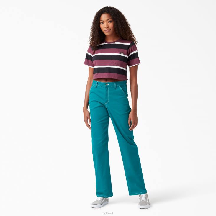 vrouwen Dickies gestreept cropped t-shirt wijn collegiale streep (wsg) kleding 6F0X2016