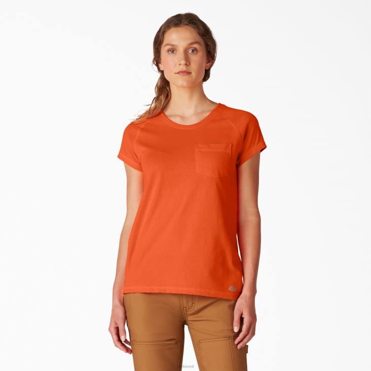 vrouwen Dickies verkoelend T-shirt met korte mouwen fel oranje (bod) kleding 6F0X1571