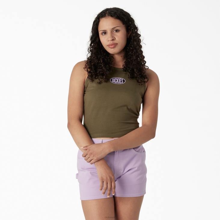 vrouwen Dickies cropped tanktop met racerback militair groen (ml) kleding 6F0X2172