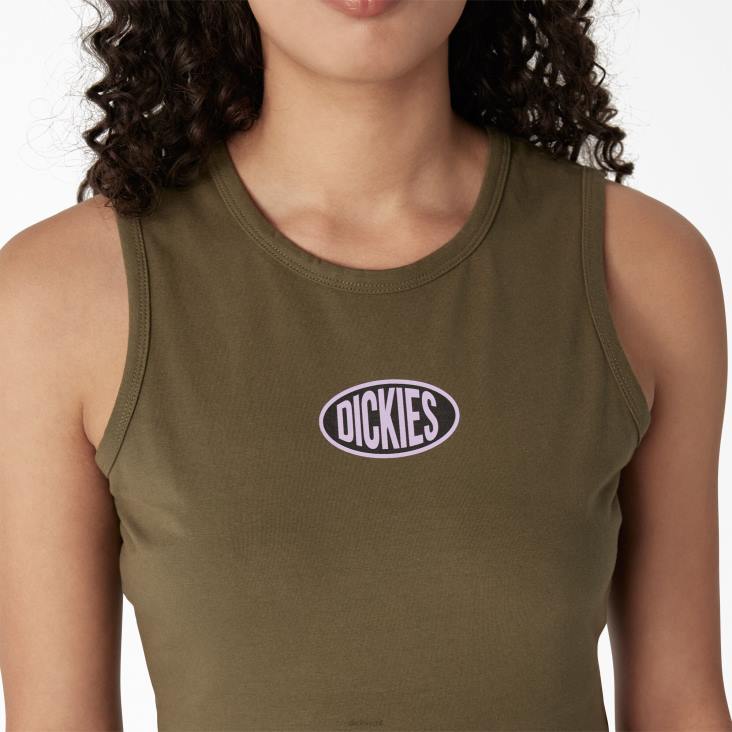 vrouwen Dickies cropped tanktop met racerback militair groen (ml) kleding 6F0X2172