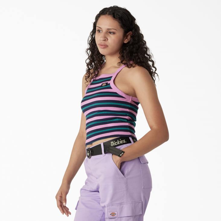 vrouwen Dickies ribgebreide cropped tanktop wilde roos zomer eerlijke streep (wfs) kleding 6F0X2087