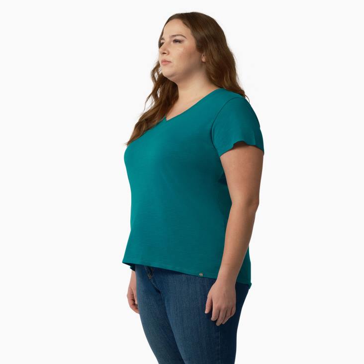 vrouwen Dickies plus T-shirt met korte mouwen en v-hals diep meer (dl2) kleding 6F0X2036