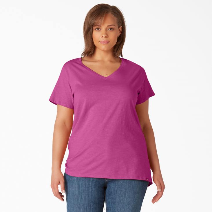 vrouwen Dickies plus T-shirt met korte mouwen en v-hals festival fuchsia (f2f) kleding 6F0X2037