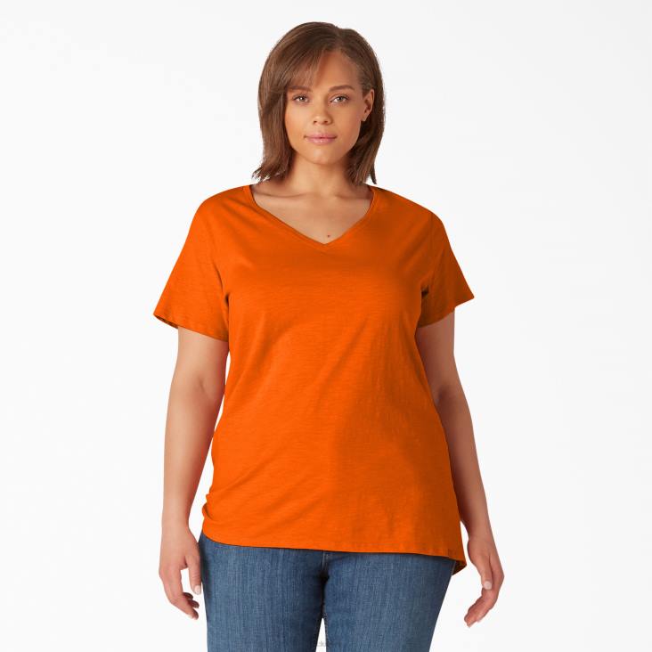 vrouwen Dickies plus T-shirt met korte mouwen en v-hals scharlaken ibis (s2s) kleding 6F0X2040