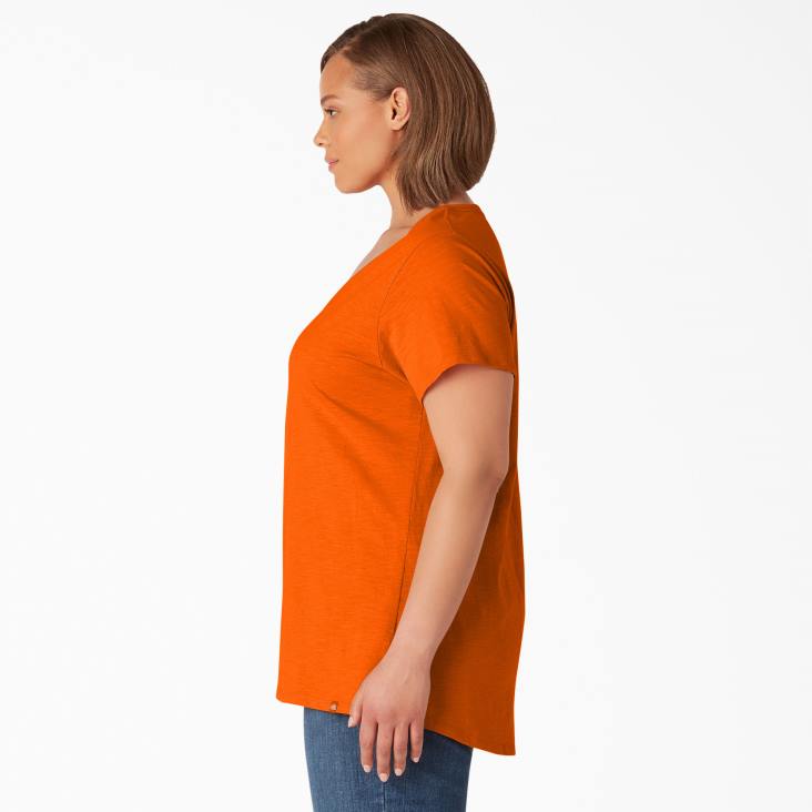 vrouwen Dickies plus T-shirt met korte mouwen en v-hals scharlaken ibis (s2s) kleding 6F0X2040