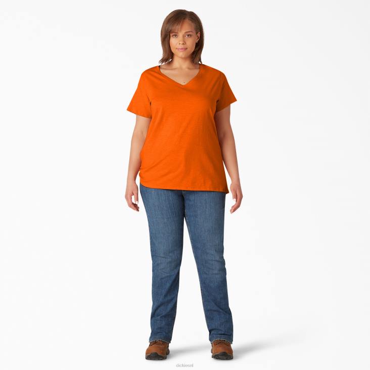 vrouwen Dickies plus T-shirt met korte mouwen en v-hals scharlaken ibis (s2s) kleding 6F0X2040