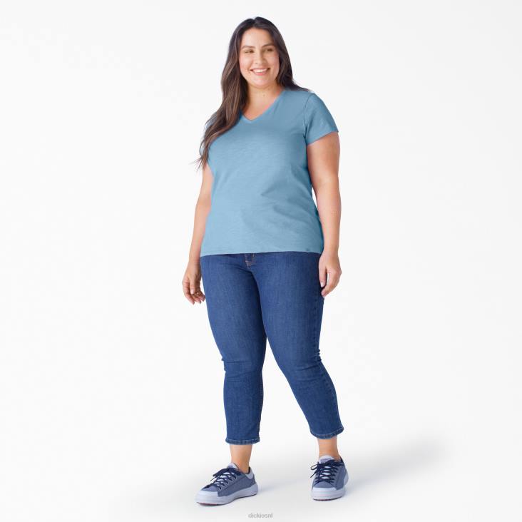 vrouwen Dickies plus T-shirt met korte mouwen en v-hals stoffig blauw (dl) kleding 6F0X2035