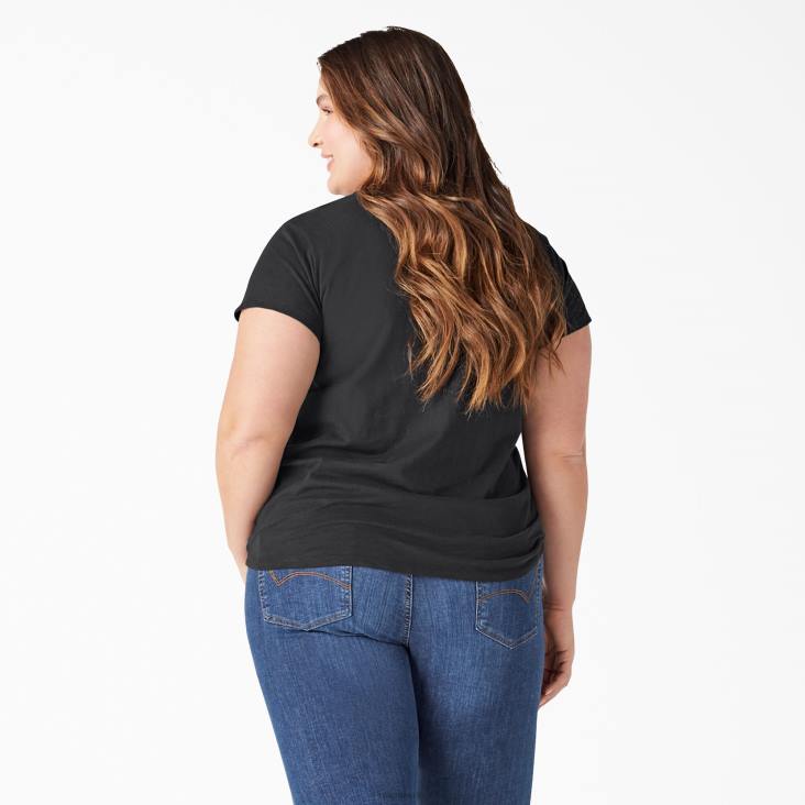 vrouwen Dickies plus T-shirt met korte mouwen en v-hals zwart (kbk) kleding 6F0X2039