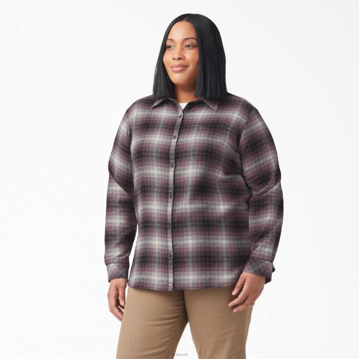 vrouwen Dickies plus geruit flanellen overhemd met lange mouwen stoffige paarse highland plaid (b2x) kleding 6F0X2207