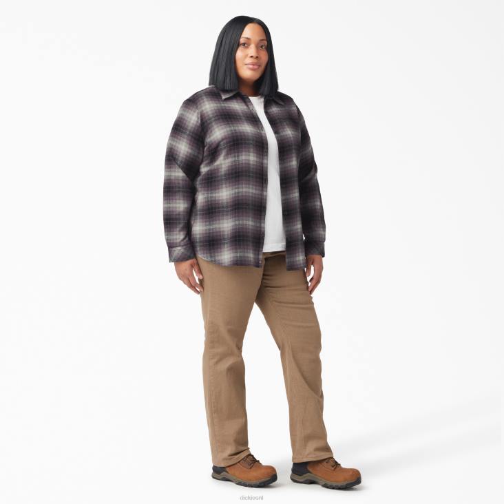 vrouwen Dickies plus geruit flanellen overhemd met lange mouwen stoffige paarse highland plaid (b2x) kleding 6F0X2207