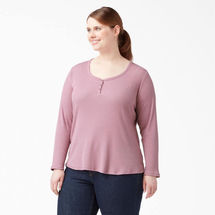 vrouwen Dickies plus henley shirt met lange mouwen stoffige orchidee (kdd) kleding 6F0X2205