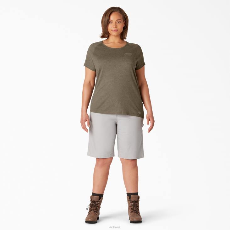 vrouwen Dickies plus verkoelend T-shirt met korte mouwen militair groene heide (mld) kleding 6F0X1593