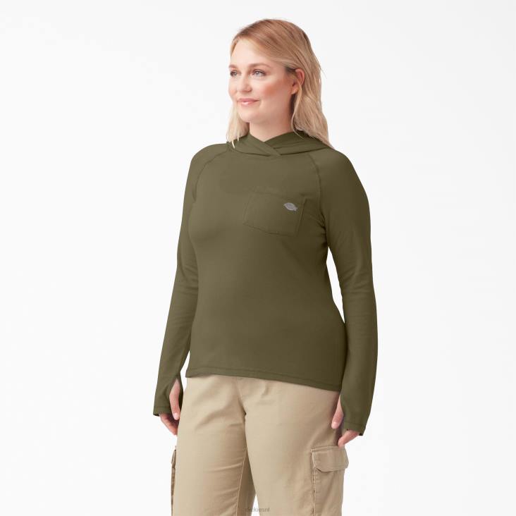 vrouwen Dickies plus zonneshirt met koelprestaties militair groene heide (mld) kleding 6F0X1648