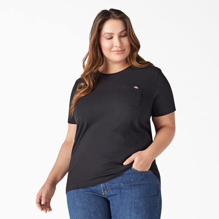 vrouwen Dickies plus zwaargewicht T-shirt met korte mouwen zwart (bk) kleding 6F0X1967