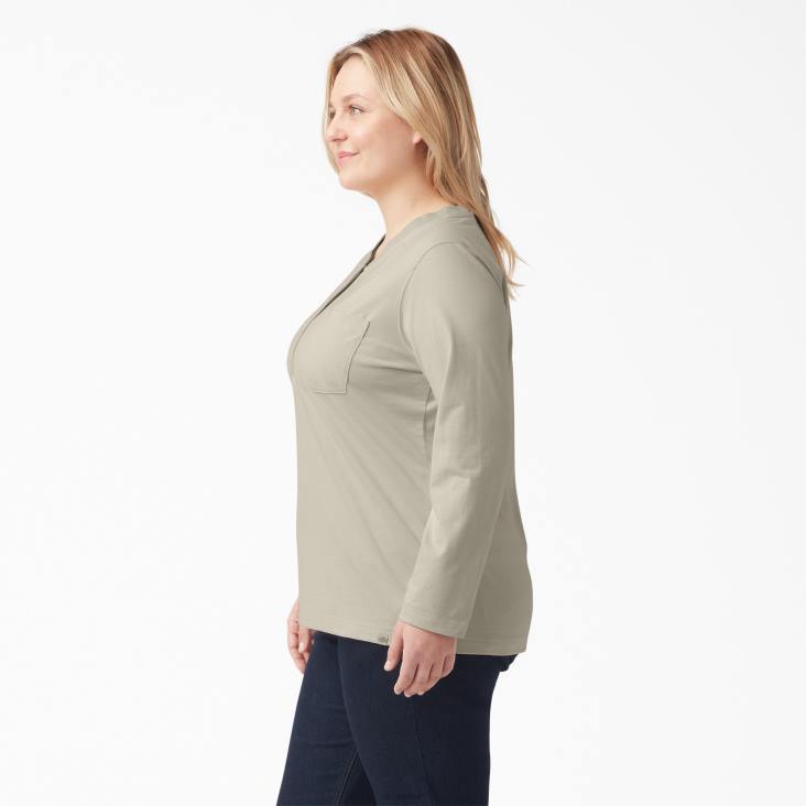 vrouwen Dickies plus zwaargewicht henley havermout (ot9) kleding 6F0X2155