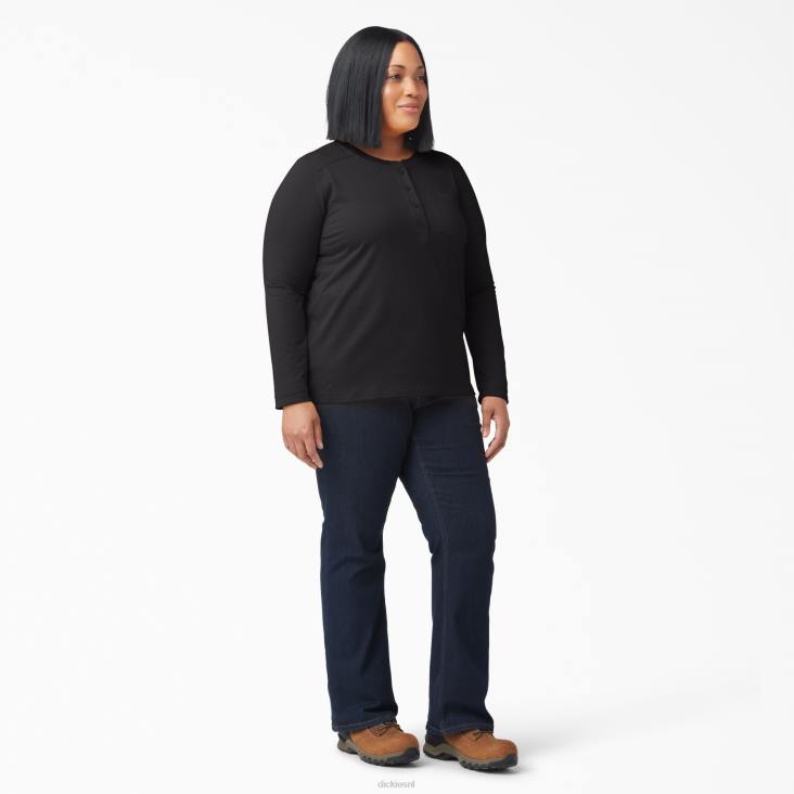 vrouwen Dickies plus zwaargewicht henley zwart (kbk) kleding 6F0X2154