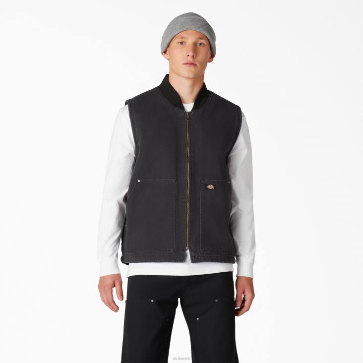 Heren Dickies Stonewashed Duck hoogpolig fleece gevoerd vest stonewashed zwart (sbk) kleding 6F0X1033