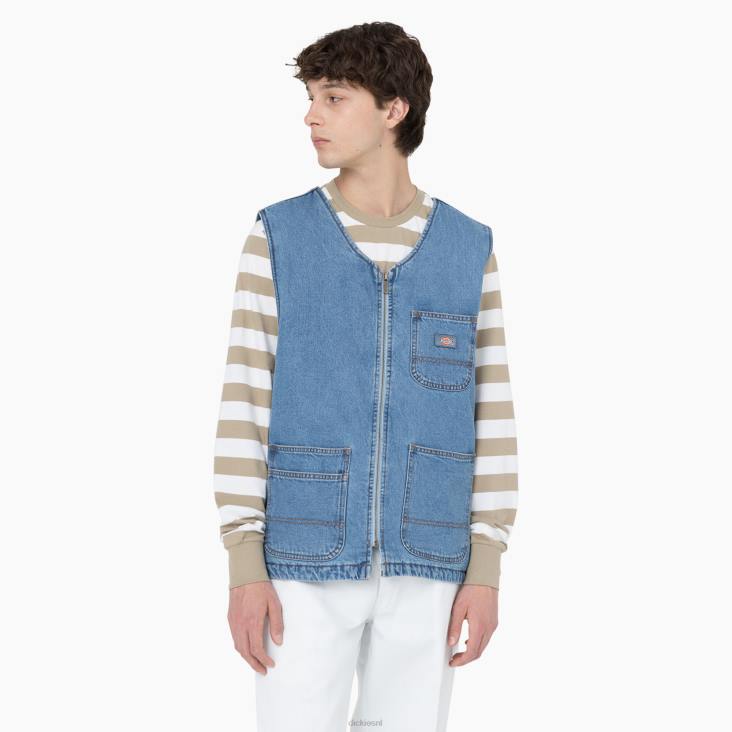 Heren Dickies denim vest met rits aan de voorkant licht denim (ltd) kleding 6F0X972