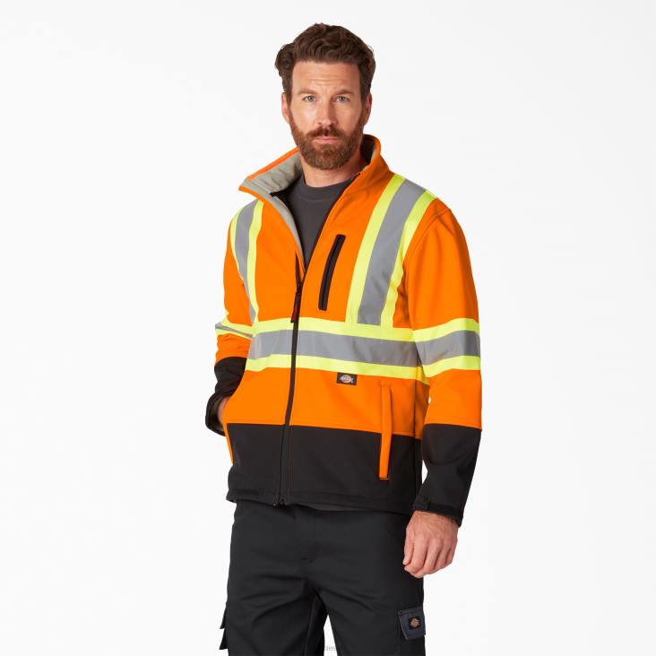 uniseks Dickies hi vis veiligheidssoftshelljack ansi-sinaasappel (oa) werk kleding 6F0X1455