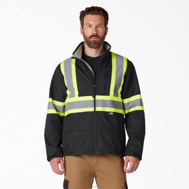 uniseks Dickies hi vis veiligheidssoftshelljack zwart (bk) werk kleding 6F0X1457