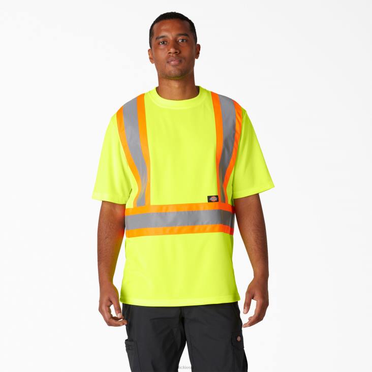 uniseks Dickies hi vis veiligheidst-shirt met korte mouwen ansi geel (ay) werk kleding 6F0X1446